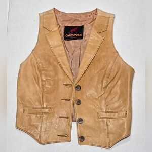 Vintage 70's?? Womans Cordovan Montreal Tan Leather Vest Size XSmall